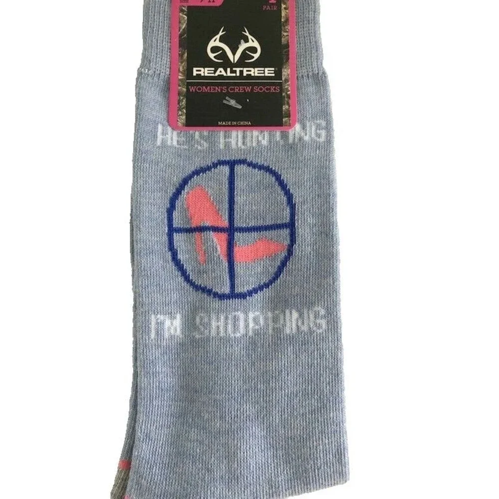 Realtree Womens Ladies Crew Socks Hes Hunting Im Shopping Blue Size 9-11